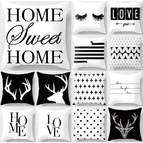 Black White Geometric Letter Cushion Cover Throw Pillow Car Home Decoration Sofa Bed Decorative Pillowcase 45cmx45cm Peach Skin