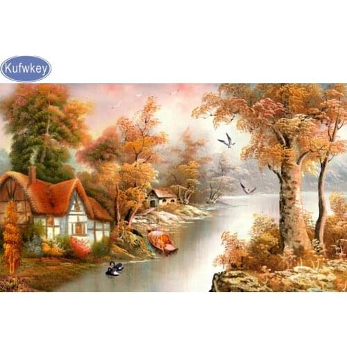 Diy,Diamond Embroidery,House,Landscape,red tree,5D,Diamond Painting,Cross Stitch,3D,Diamond Mosaic,Decoration,Christmas,gifts