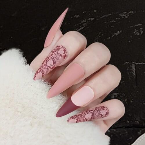 24pcs/Set Long Stiletto False Nails Pre-design Snake Pattern Matte Artificial Nail Accessories Art Tips with Glue Faux Ongles