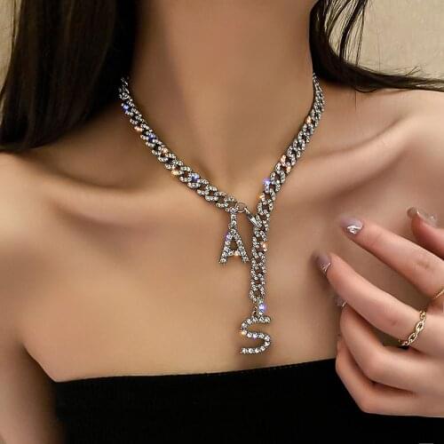 Hiphop Fashion Letter Pendants for Women Silver Color Diamond Rock Party Luxury Gifts Jewelry Clavicle Necklaces