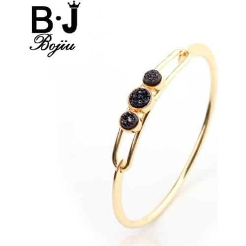 BOJIU Exquisite Bangles Simple Round Natural Druzy Stone Copper bracelet For Women Bracelet Brand Bangle BR012