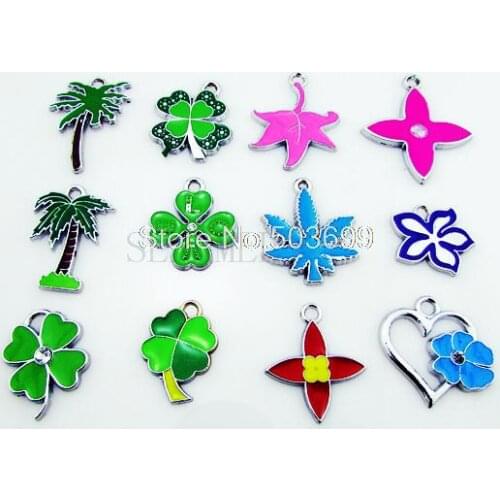JHDJ!! 20Pcs/Lots Enamel MIXED Coconut tree charms pendants for key charm