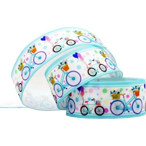 IuBuFiGo 50 Yards 1" 25mm Printed Grosgrain Ribbon Bike Wrapping Wedding Party Hair Bow Decoration DIY Handmade 1771