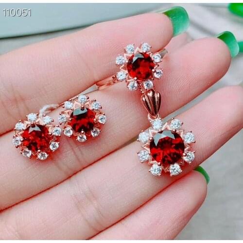 Best Gift Natural and Real Garnet Set Natural And Real Garnet Jewelry set 925 sterling silver 1pc Ring,1pc Pendant,2pcs Earring