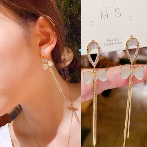 YAOLOGE Simple Gentle Bowknot Earrings 2020 New Fashion Oval Pendant Earrings Long Tassel Gold Statement Jewelry Gift For Women