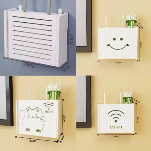 New Wifi Router Shelf Storage Boxes Cable Power Plus Wire Bracket Wood-Plastic Wall Hanging Box DIY Storage Organizer Home Decor