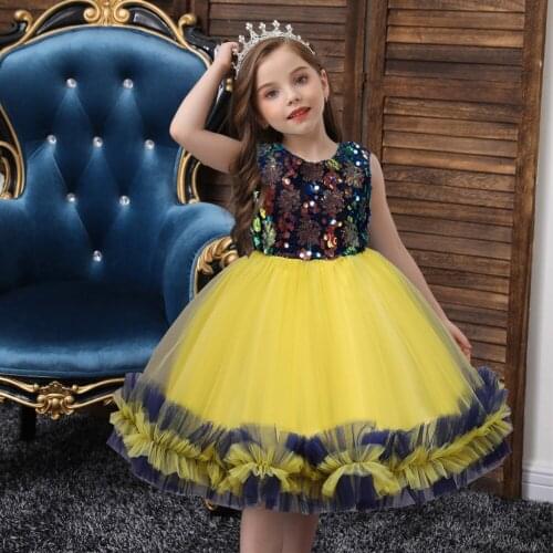 Girl dress sequin mesh dress sweet bow princess dress children dress evening dress wedding party dress girl fancy party dress