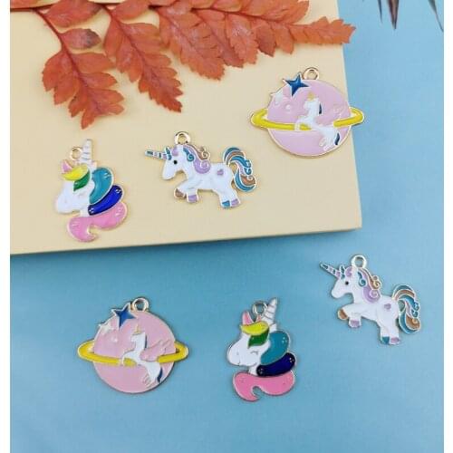 10pcs/pack DIY Chunky Enamel Colorful Unicorn Pendant Jewelry Findings Gold Color Charms Handmade Necklace Girls Kids Accessory