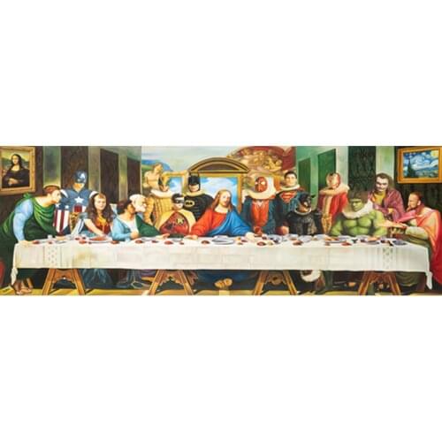 The Last Supper of Jesus and Superheroes Art Canvas Painting Batman Marvel Poster and Print for Living Room Home Decor
