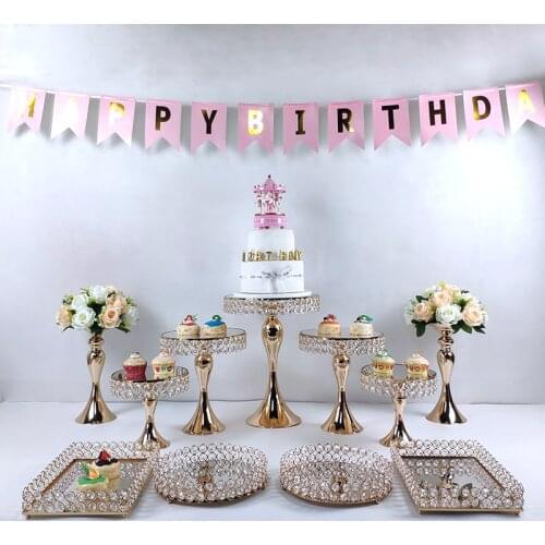 Rectangular Mirror Gold Crystal Cake Stand Risers Dessert Tray Set cupcake stand Display Decoration Tools Wedding Party birthday