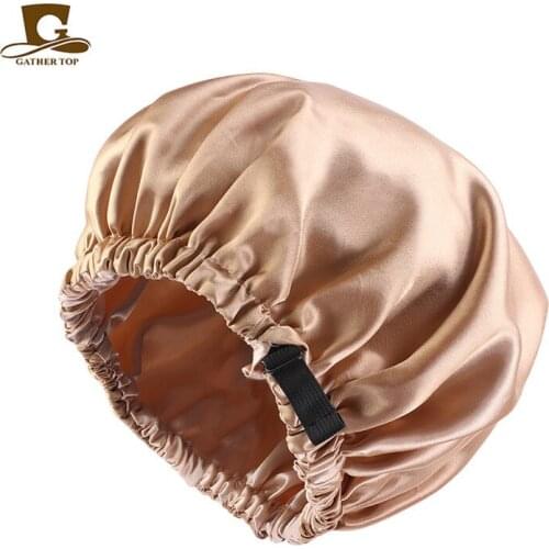 Color nightcap invisible flat adjustment button imitation silk double round cap shower cap hairdressing hat