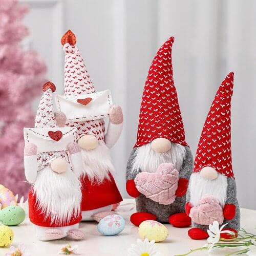 Handmade Swedish Santa Gnome Valentine Plush Doll Holiday Figurines Toy Valentines Day Doll Room Desktop Ornaments Navidad 2021