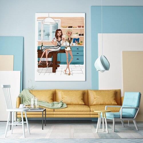 Nordic Modern Poster Fashion Girl Canvas Painting Cartoon Style Art Print Scandinavian Wall Picture For Living Room Home Decor