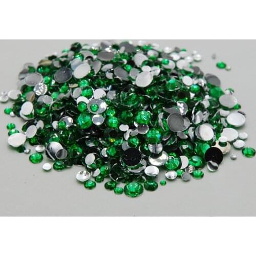 Apparel decoration Round Acrylic Glue On rhinestone Green Zircon Color Mixed Sizes Flat Back Nail Art Strass Chaton Clothes