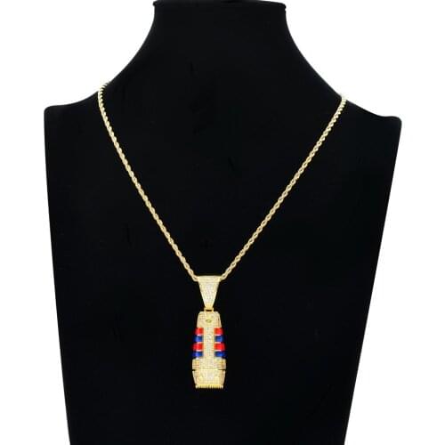 Hip Hop Electric Razor Shape Pendant Necklaces Pave Setting AAA Cubic Zircon Male Charm Necklace Jewelry Collares Party Gifts