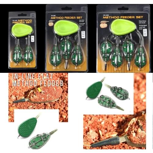 Inline Method Feeders And 1pcs Mould Set For Carp Foshing Tackle Tools Bait Cage Set Nest Trap Bait Cage Fishing Bait Cage