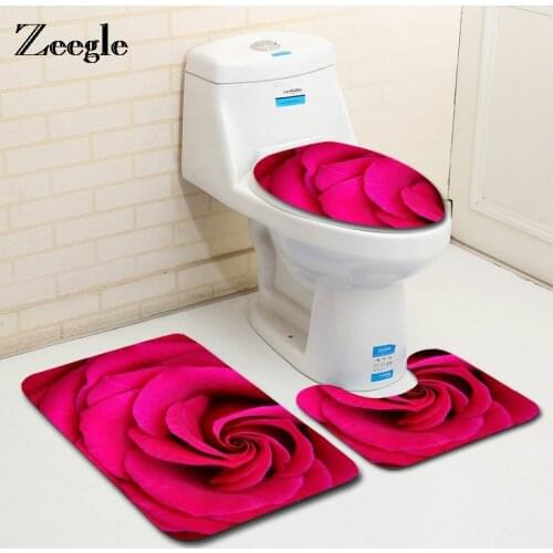 Zeegle Rose Carpet For Bathroom Toilet Mat Lid Cover Anti-slip Bath Mat Bathroom Rug Doormat Absorbent Bathroom Mats Bath Carpet