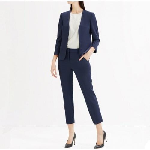 Womens pants suits Womens suits 2PCS blazer trousers female collarless casual office lady professional wear костюм женский