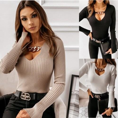 Woman Tshirts 2021 New Fashion New Winter Chain Decoration Sexy long-sleeved Render Garment t-shirt Dropshipping LBD1600