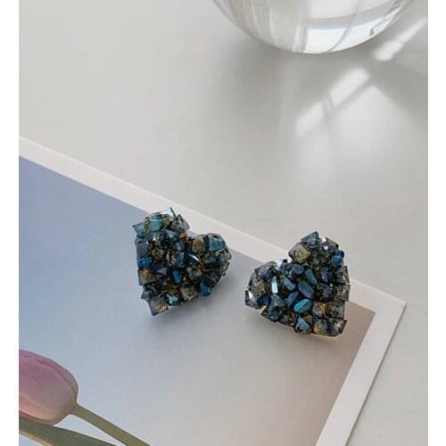 Fashion Korean Navy Irregular Crystal Heart Stud Earrings For Women Girls Temperament Boucle D'Oreille Jewelry Gifts