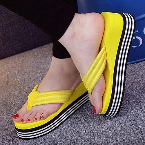 Plus Size Women Slippers 2021 Summer Strip Heel Wedge Sandals Flip Flops Beach Toe Post Shoes Slippers