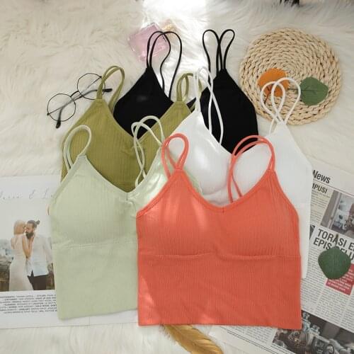 CHRLEISURE U-shaped Tube Top Womens Solid Color Seamless Sports Crop Top Wireless Backless Removable Padded Camisole Undewear