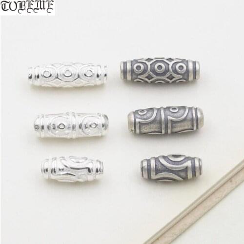 100% 925 Silver 4 eyes DZI Beads Thai Silver Tibetan 12 eyes DZI Beads Sterling Good Luck Beads DIY Jewelry Findings Bead
