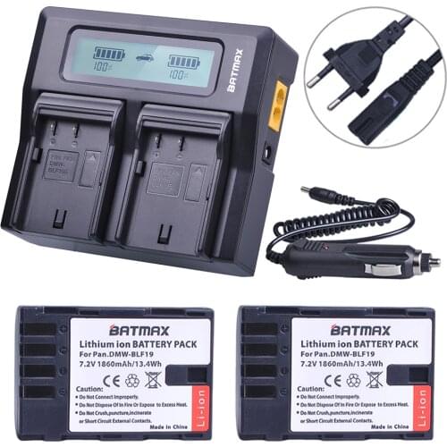 2Pcs 1860MaH DMW-BLF19 DMW-BLF19E DMW-BLF19PP BLF19 BLF19E Battery+ Fast LCD Dual Charger for Panasonic Lumix GH3 GH4 GH5 G9