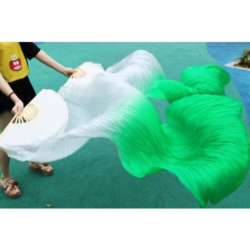 2016 female high quality Chinese silk veils dance fans Pair of belly dancing fans cheap hot sale white +light green +green