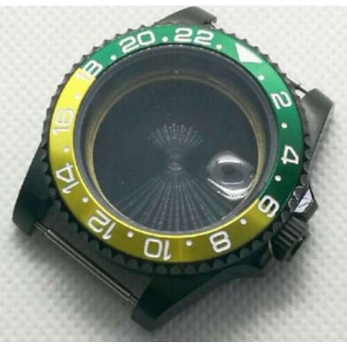 40mm Sapphire Glass Green Bezel PVD Watch Case fit NH35A NH36A MIYOTA 8215 821A 8205 Seeing/Solid Glass Back