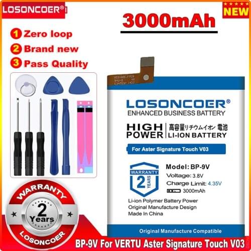 LOSONCOER 3000mAh Top Brand 100% New BP-9V Battery for VERTU Aster Signature Touch V03 Batteries