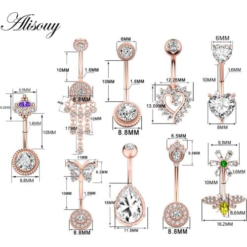 Alisouy 1 piece Sexy Dangling Navel Belly Button Ring Oreja Dangle Cubic Zirconia 316L Surgical Steel Belly Piercing Jewelry