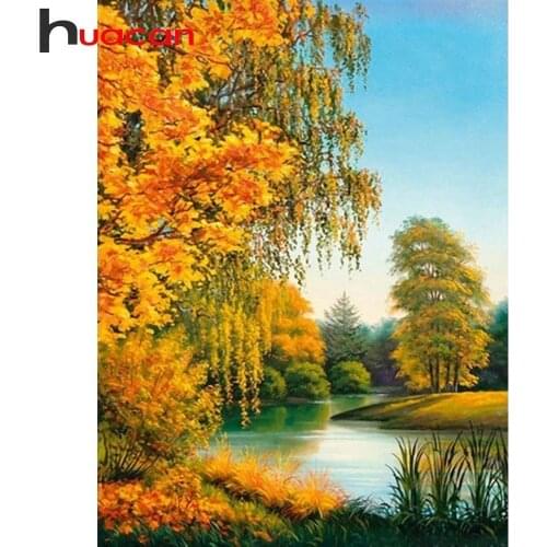 Huacan Diamond Embroidery Landscape Rhinestones Pictures Diamond Mosaic Diamond Painting Full Square Autumn Scenery Decoration