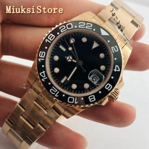 Bliger 40mm mens sterile watch rose gold case sapphire glass ceramic bezel luminous mens top luxury waterproof watch gift