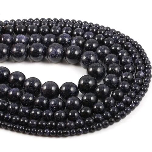 Natural Stone Galaxy Blue Sand Stone Beads Round Loose Beads for Jewelry Making Necklace DIY Bracelet Accessories 4 6 8 10 12mm