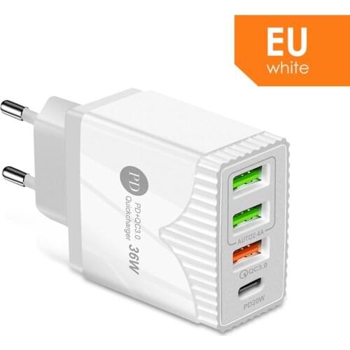 US/EU Fast Charge Mobile Phone Charger Multi-port USB with PD Charging Head Fast Power Charger PD20W+QC3.0 2.4A Dual USB