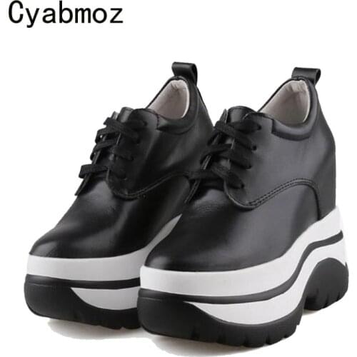 Cyabmoz Fashion New Women Platform Genuine Leather Height increasing Shoes Woman Pumps Sneakers High heels Shoes Tenis feminino