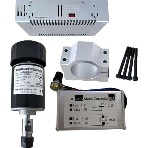 24V Air Cooled 0.2kw Spindle Motor CNC 200W Spindle Motor + Power Supply +Speed Governor + 52mm Clamp For CNC Motor