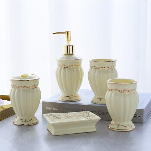 European Ceramics Concise Bathroom Five Paper Set Shower Room Articles Exquisite Toilets Suite Gargle Cup Bathroom Suit
