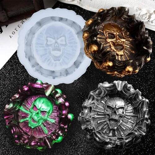 Newest 1PC Silicone Mold Ashtray Craft DIY Resin Mold Skull Cool Mold For DIY Making Crystal Epoxy UV Gift Boy Skull Ashtray