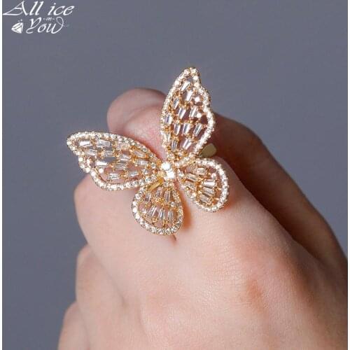 ALLICEONYOU Adjustable Butterfly Ring Iced Out High Quality Cubic Zirconia Fashion Copper Charm Women Jewelry For Sisters Gift