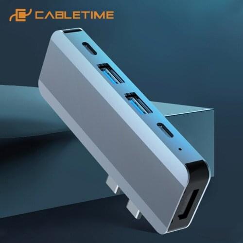 CABLETIME 5 in 1 USB HUB Dual Type C to HDMI 4K PD Fast Charging USB3.0 5Gbps Multi Aluminum Converter for Macbook Air Pro H34