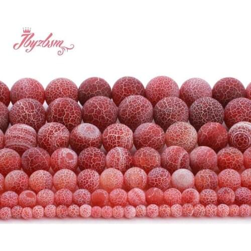 Natural Red Agate Frost Matte Crecked Round Loose Stone Beads For DIY Necklace Bracelats Jewelry Making Strand 15" 6/8/10mm