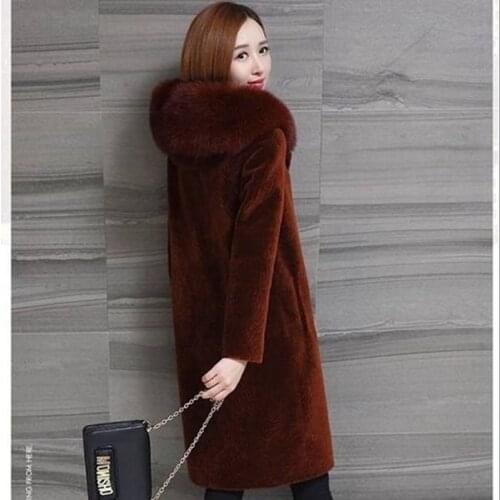 B New Winter Coat Women Faux Fox Fur Coat Plus Size Women Stand Collar Long Sleeve Faux Fur Jacket Fur gilet fourrure