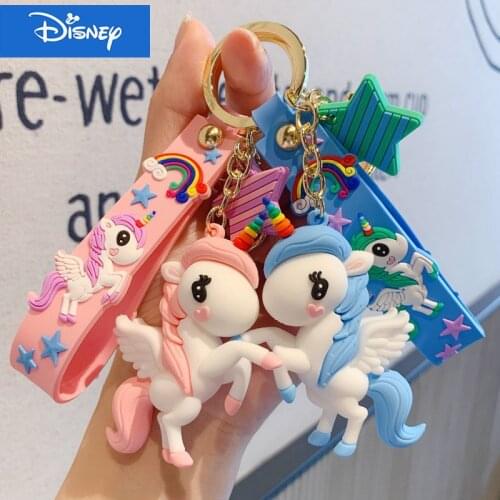 Cute Cartoon Three-Dimensional Rainbow Horse Monopotte Car Keyring Creative Couple Bags Key Chain Pendant Wholesale Keychain