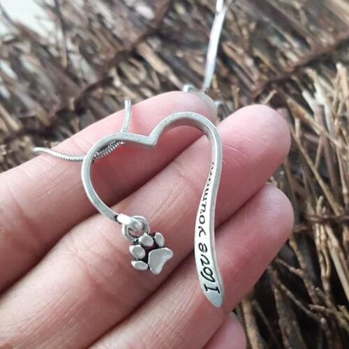Lovely animal necklace Cute Pet Memorial i love you more dog animal Paw Necklace Paw Print Heart necklace woman Jewelry