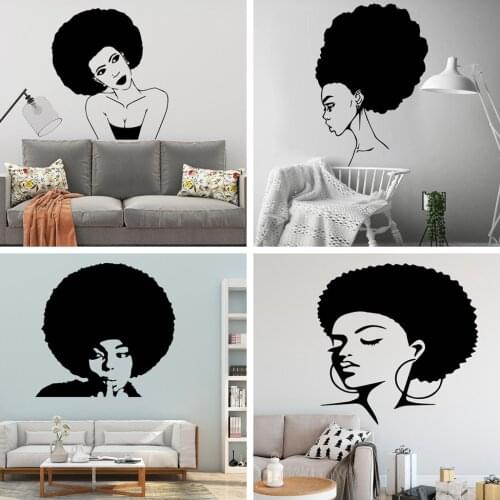 Fashional Africa Woman Hair Salon Vinyl Wall Stickers For Salon Shop Living Room Bedroom Decoration Nordic Style Decoration