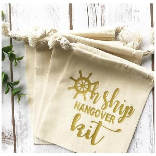 Custom Nauti GIRL wedding Bachelorette Hangover recovery Survival kit favor Muslin bags bridal shower party goodie pouches