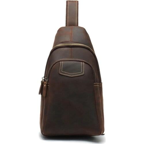 Luufan Large Capacity Chest Pack Men Crossbody Bag Black Brown Leather Chest Bag Casual Travel Sling Bag Messenger Bag Male