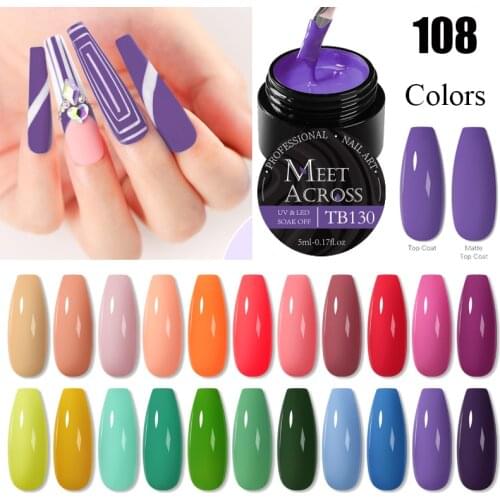 MEET ACROSS 108 Solid Colors Paint Gel 5ml Nail Art Design Hot Sale Soak Off UV LED Ink Color Varnish UV Gel Nail Polish Lacquer